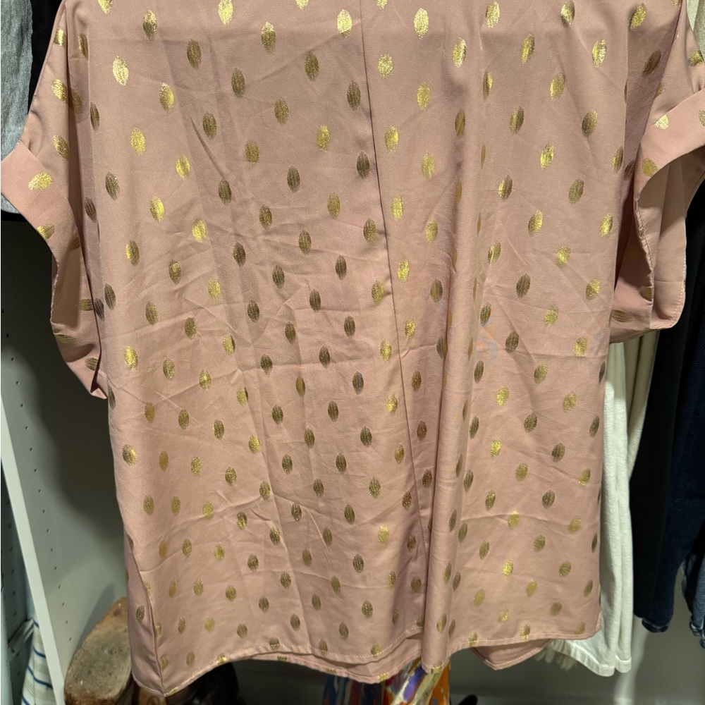 Pink Blouse with Gold Polka Dots